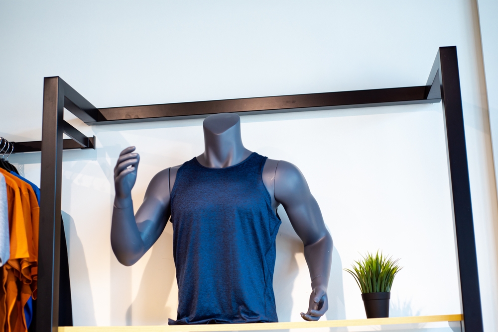 Men,Mannequin,Wearing,Dark,Blue,Running,Tank,Top,Display,Boutique