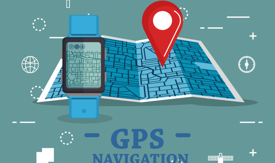 smartwatch with gps navigation app vector illustration design