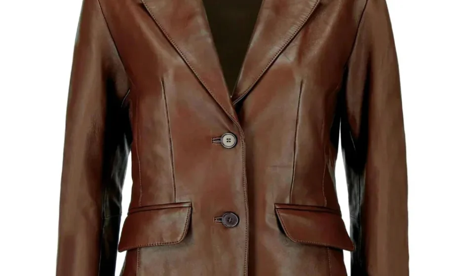 Brown-Leather-Blazer-Womens-Front