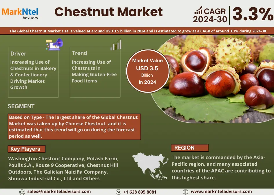 Chestnut Market is estimated to grow at a CAGR of over 3.3% During 2024-2030