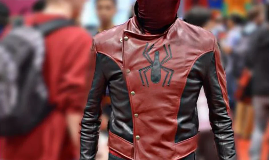 Spider-Man Last Stand Jacket – A premium red leather jacket with a black spider emblem, inspired by Spider-Man's Last Stand suit. Available now at Cosplaystreet.