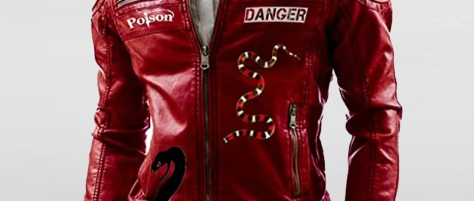I Am Venomous Snake Poison Studded Red Jacket