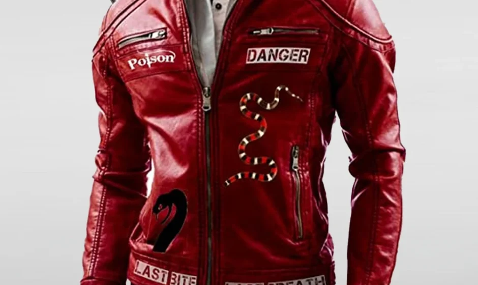 I Am Venomous Snake Poison Studded Red Jacket